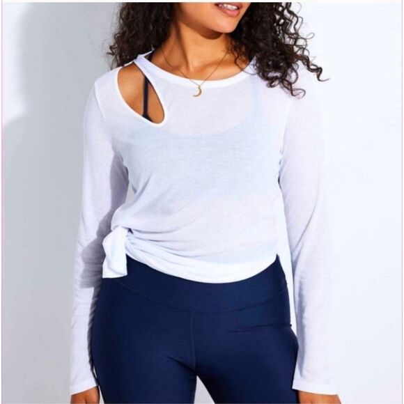 Alo Yoga Cut Out Ribbed Long Sleeve Shirt in White - Picture 2 of 4